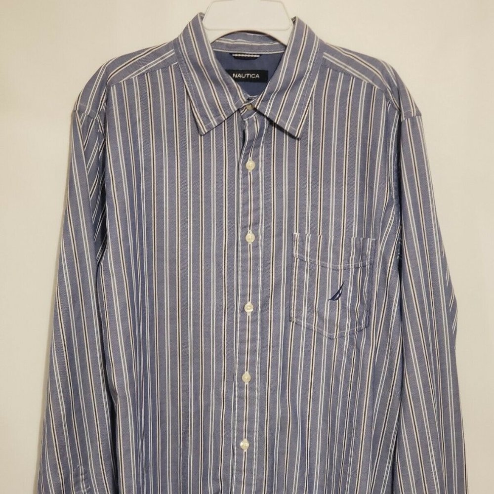 Nautica | Blue and White Striped Shirt Men's SZ:M